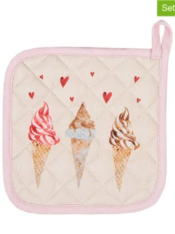Łapki kuchenne (2 szt.) w kolorze kremowo-jasnoróżowym - 20 x 20 cm