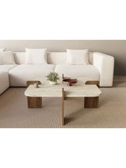 Ława w kolorze beżowo-brązowym - 90 x 35 x 90 cm