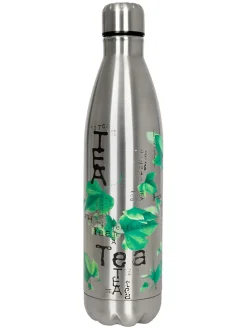 Bidon "Tea Collage" w kolorze srebrno-zielonym - 750 ml