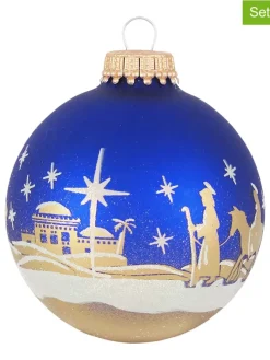 Bombki (4 szt.) w kolorze złoto-niebieskim - Ø 7 cm