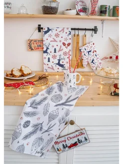 Ściereczki (2 szt.) "Christmas symbols" ze wzorem o naczyń - 70 x 50 cm