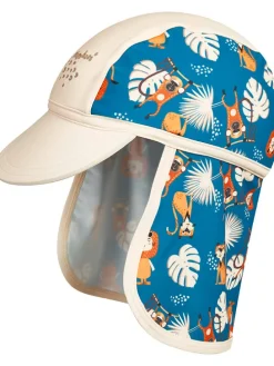 Czapka w kolorze niebieskim ze wzorem z osłoną karku