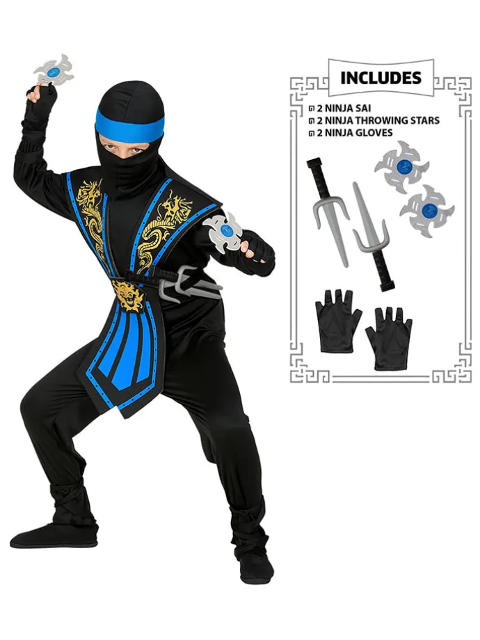 10-częściowy kostium "Kombat Ninja" w kolorze czarno-niebieskim