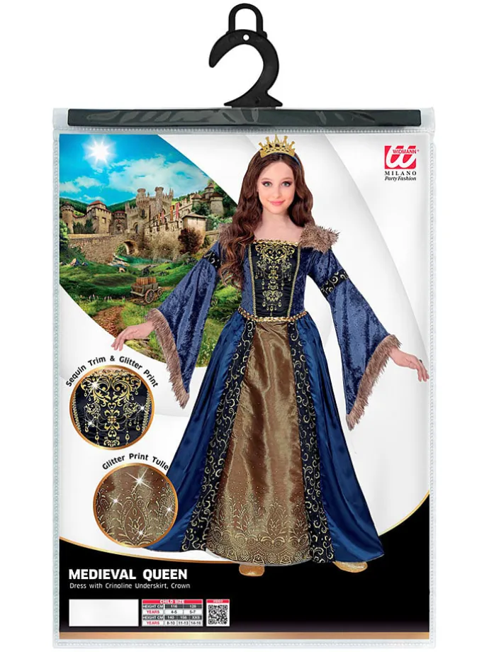 2-częściowy kostium "Medieval Queen" w kolorze złoto-granatowym