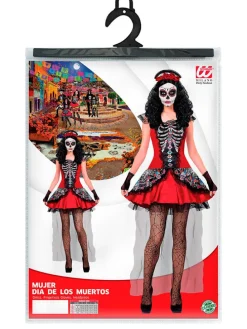 3-częściowy kostium "MUJER DIA DE LOS MUERTOS" w kolorze czerwonym ze wzorem