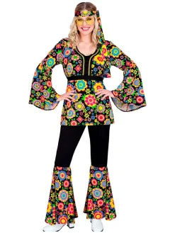 3-częściowy kostium "60s hippie" w kolorze czarnym ze wzorem
