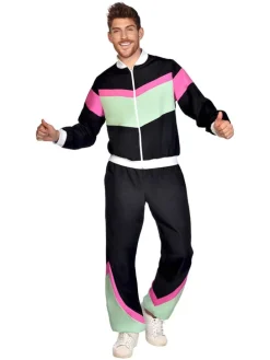 2-częściowy kostium "80s jogging suit" w kolorze czarno-zielono-różowym