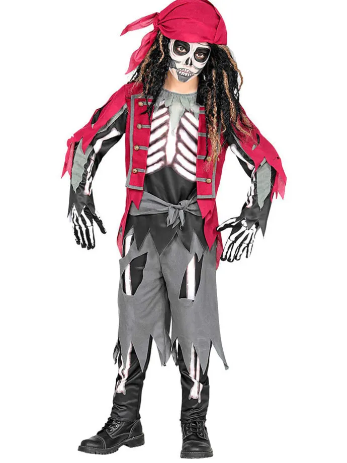 5-częściowy kostium "SKELETON PIRAT" w kolorze szaro-czerwonym