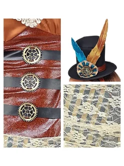 3-częściowy kostium "Steampunk" w kolorze jasnobrązowo-niebieskim