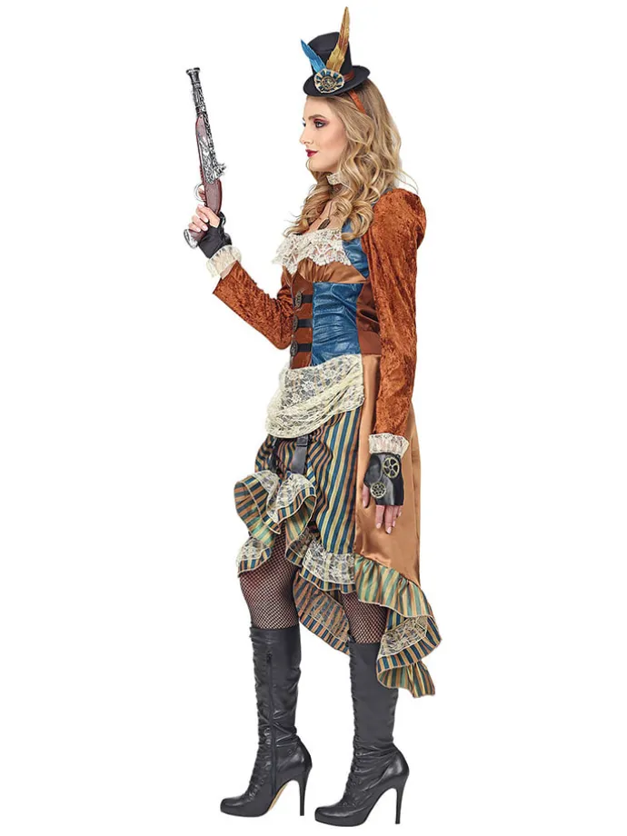 3-częściowy kostium "Steampunk" w kolorze jasnobrązowo-niebieskim