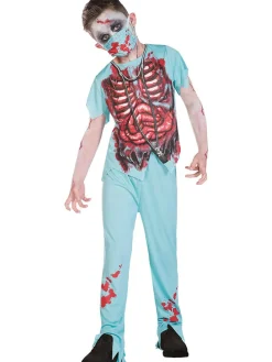 4-częściowy kostium "Zombie-Chirurg" w kolorze czerwono-turkusowym