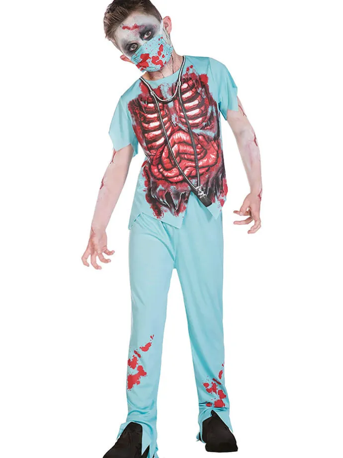 4-częściowy kostium "Zombie-Chirurg" w kolorze czerwono-turkusowym