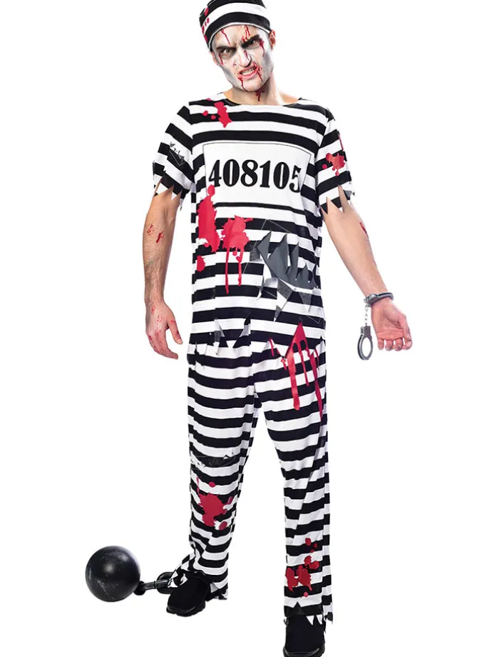 3-częściowy kostium "Zombie Convict" w kolorze czarno-czerwono-białym