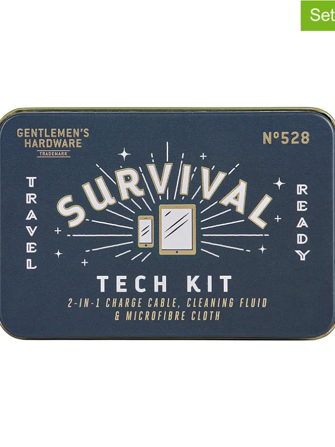 4-częściowy zestaw turystyczny "Survival Tech Kit" w kolorze niebiesko-białym