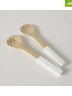 2-częściowy zestaw w kolorze beżowo-białym do sałatek - dł. 29 cm