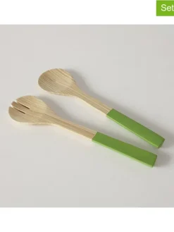 2-częściowy zestaw w kolorze beżowo-zielonym do sałatek - dł. 29 cm