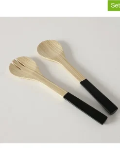 2-częściowy zestaw w kolorze beżowo-czarnym do sałatek - dł. 29 cm