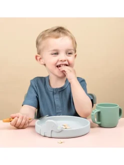 3-częściowy zestaw w kolorze zielono-musztardowo-szarym do nauki jedzenia
