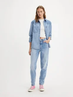 Dżinsy "80s" - Mom fit - w kolorze błękitnym