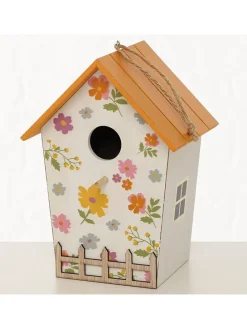 Domek w kolorze biało-pomarańczowo-jasnoróżowym dla ptaków - wys. 21 cm