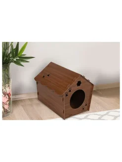 Domek w kolorze ciemnobrązowym dla kota - 40 x 38 x 43 cm