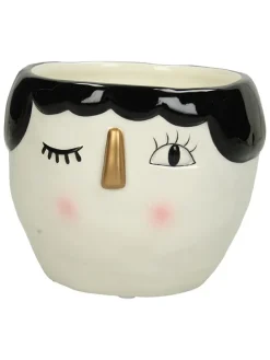 Doniczka "Face" w kolorze kremowo-czarnym - wys. 11 x Ø 13 cm
