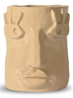 Doniczka "Facy" w kolorze beżowym - wys. 15 x Ø 12 cm