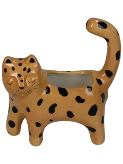 Doniczka "Leopard" w kolorze żółtym - 14,3 x 16,5 x 6 cm