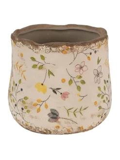 Doniczka w kolorze beżowo-zielono-żółtym - wys. 10 x Ø 11 cm