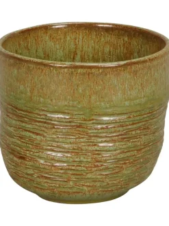 Doniczka w kolorze zielono-jasnobrązowym - wys. 12,5 x Ø 14,5 cm
