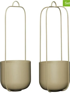 Doniczki wiszące (2 szt.) w kolorze beżowym - wys. 44 x Ø 16 cm
