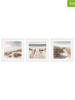 Druki artystyczne (3 szt.) "Coastal Landscapes" w ramce - 70 x 70 cm