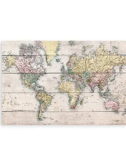 Druk "World Map" na drewnie - 60 x 40 cm
