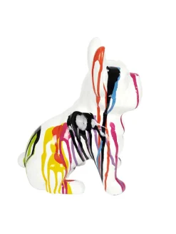 Figurka dekoracyjna "Bulldog" w kolorze białym ze wzorem - wys. 30 cm