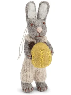 Figurka dekoracyjna "Bunny" w kolorze kremowo-szarym - dł. 14 cm