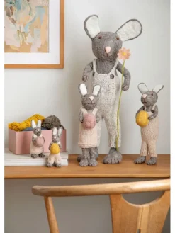 Figurka dekoracyjna "Bunny" w kolorze kremowo-szarym - dł. 14 cm