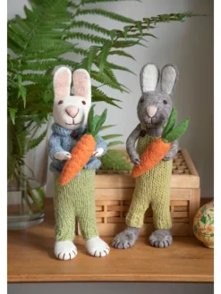 Figurka dekoracyjna "Bunny" w kolorze szaro-zielonym - dł. 27 cm