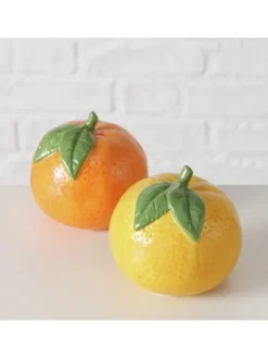 Figurki dekoracyjne (2 szt.) w kolorze żółto-pomarańczowym - wys.7 x Ø7,5cm