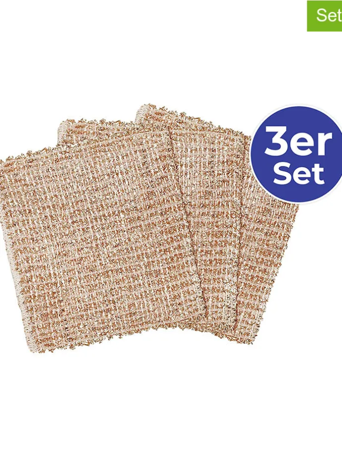 Gąbki miedziane (3 szt.) w kolorze jasnobrązowym - 16 x 13 cm