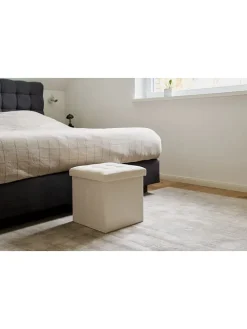 Hocker w kolorze kremowym ze schowkiem - 38 x 38 x 38 cm