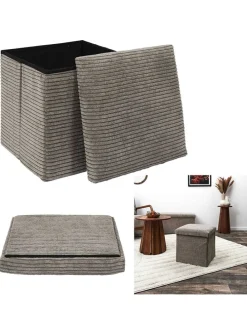 Hocker w kolorze szarobrązowym ze schowkiem - 38 x 38 x 38 cm