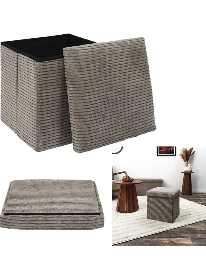 Hocker w kolorze szarobrązowym ze schowkiem - 38 x 38 x 38 cm