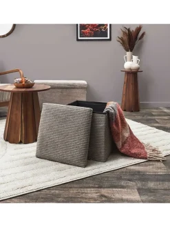 Hocker w kolorze szarobrązowym ze schowkiem - 38 x 38 x 38 cm