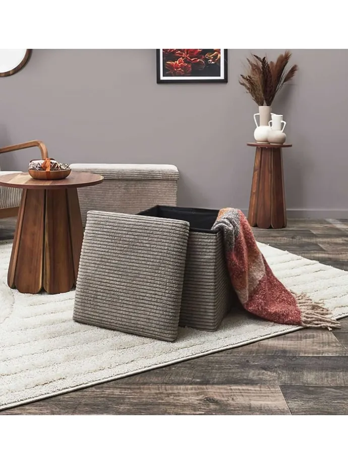 Hocker w kolorze szarobrązowym ze schowkiem - 38 x 38 x 38 cm