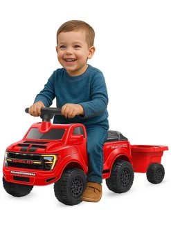 Jeździk "Shelby Ford F-150 Raptor" w kolorze czerwonym z przyczepką - 18 m+