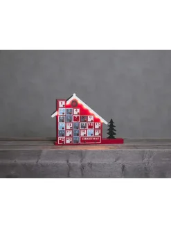 Kalendarz adwentowy LED "Yuletide" w kolorze czerwonym ze wzorem - 44 x 32 cm