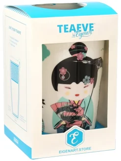 Kubek w kolorze biało-turkusowym do herbaty - 350 ml