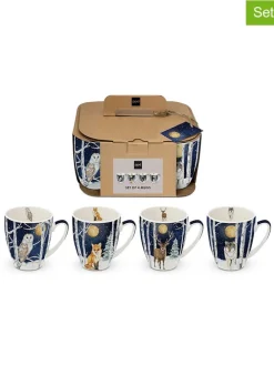 Kubki jumbo (4 szt.) "Winter Animals" w kolorze granatowo-białym - 350 ml