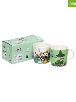 Kubki (2 szt.) "Little My & Snufkin" w kolorze zielono-białym - 300 ml