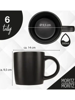 Kubki (6 szt.) "Nordic" w kolorze czarnym - 300 ml
